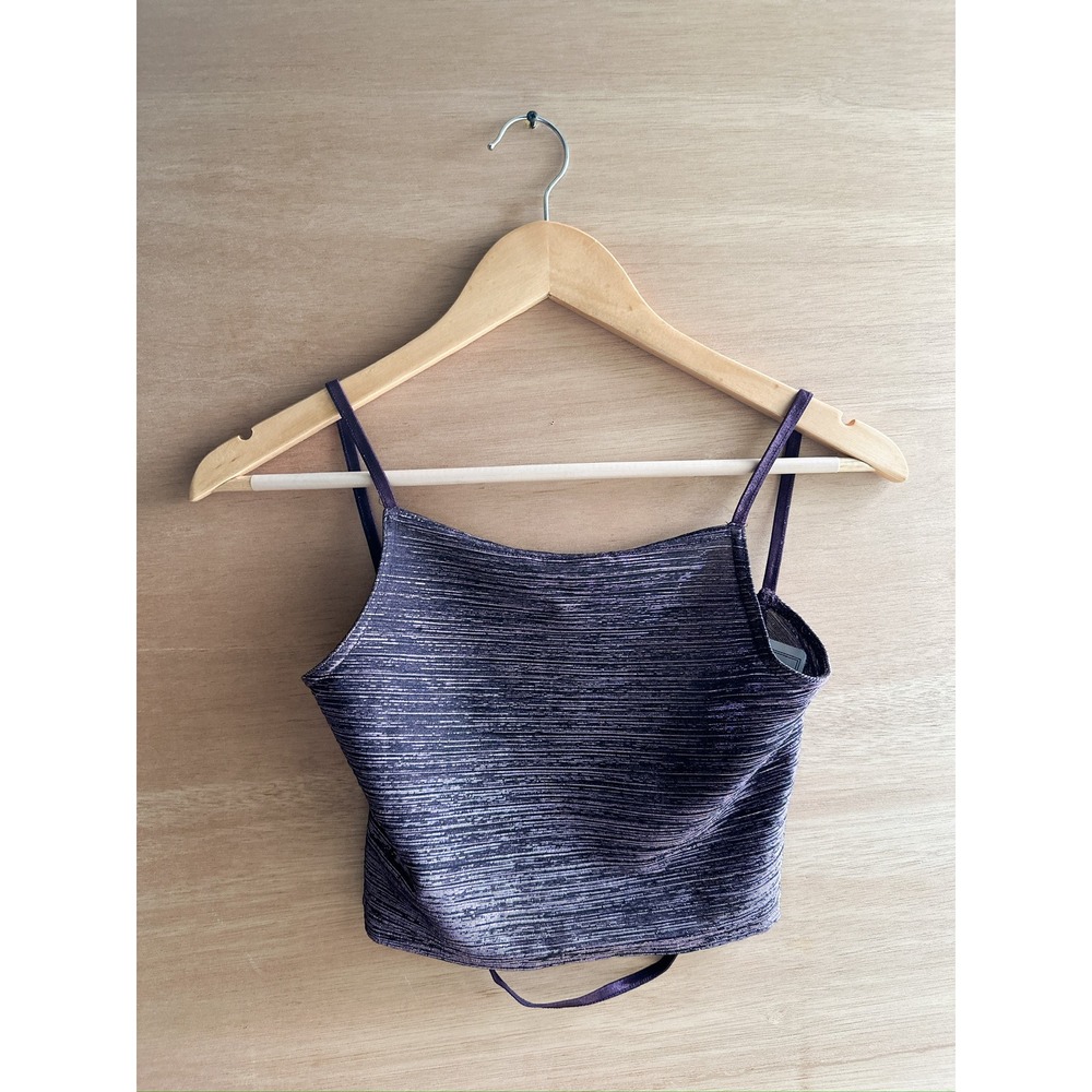 Vintage LA GLO Womens Purple Sparkle  Crop Top Spaghetti Strap